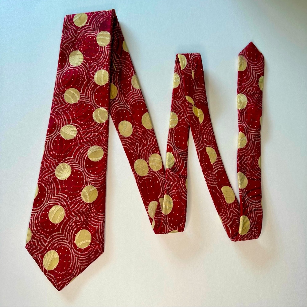 Vintage Christian Dior Italian Silk Red Polka Dot Classic Tie, 3.5”